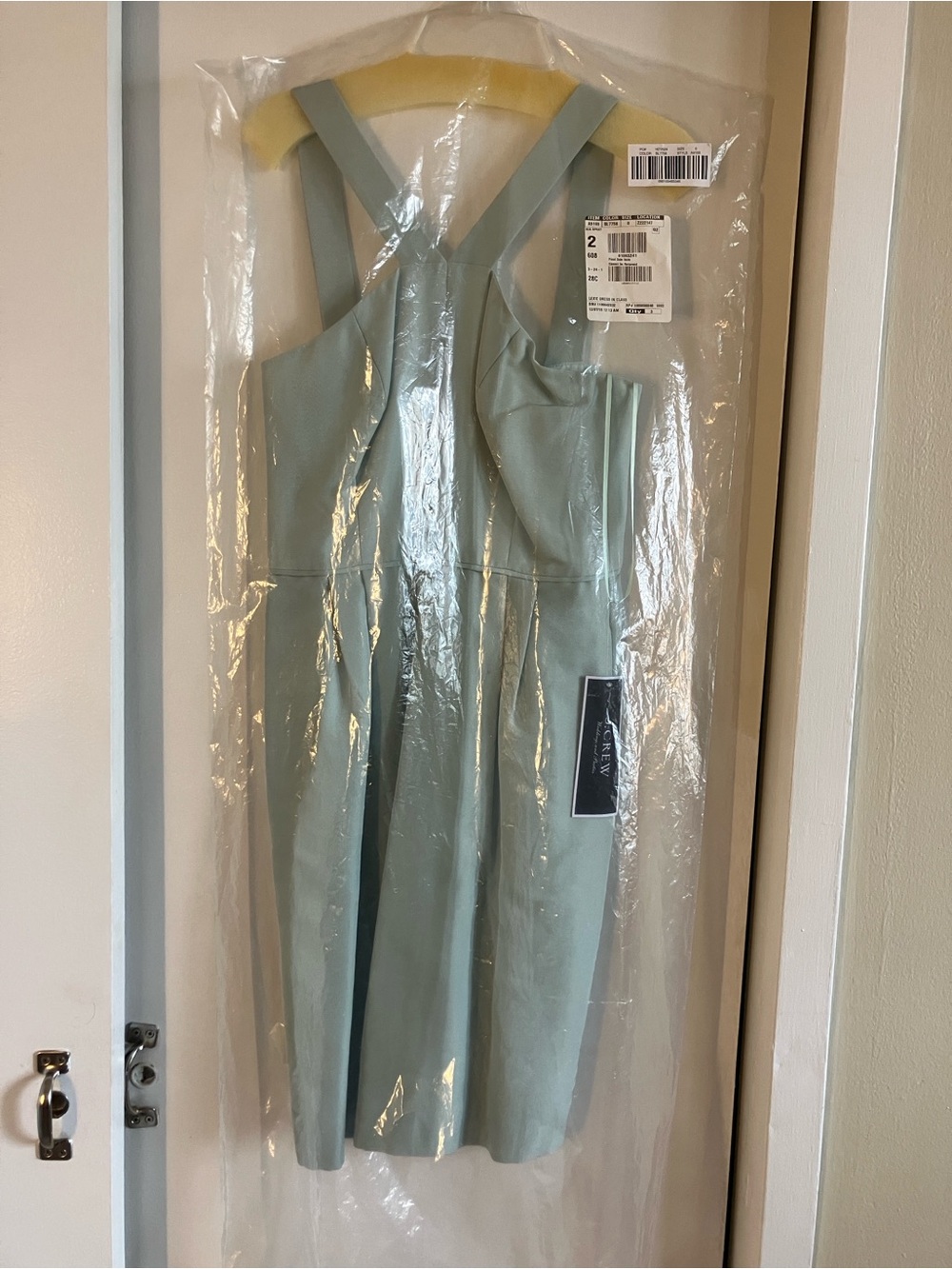 J. Crew Pale Mint Cross-Back Pleated Midi Dress